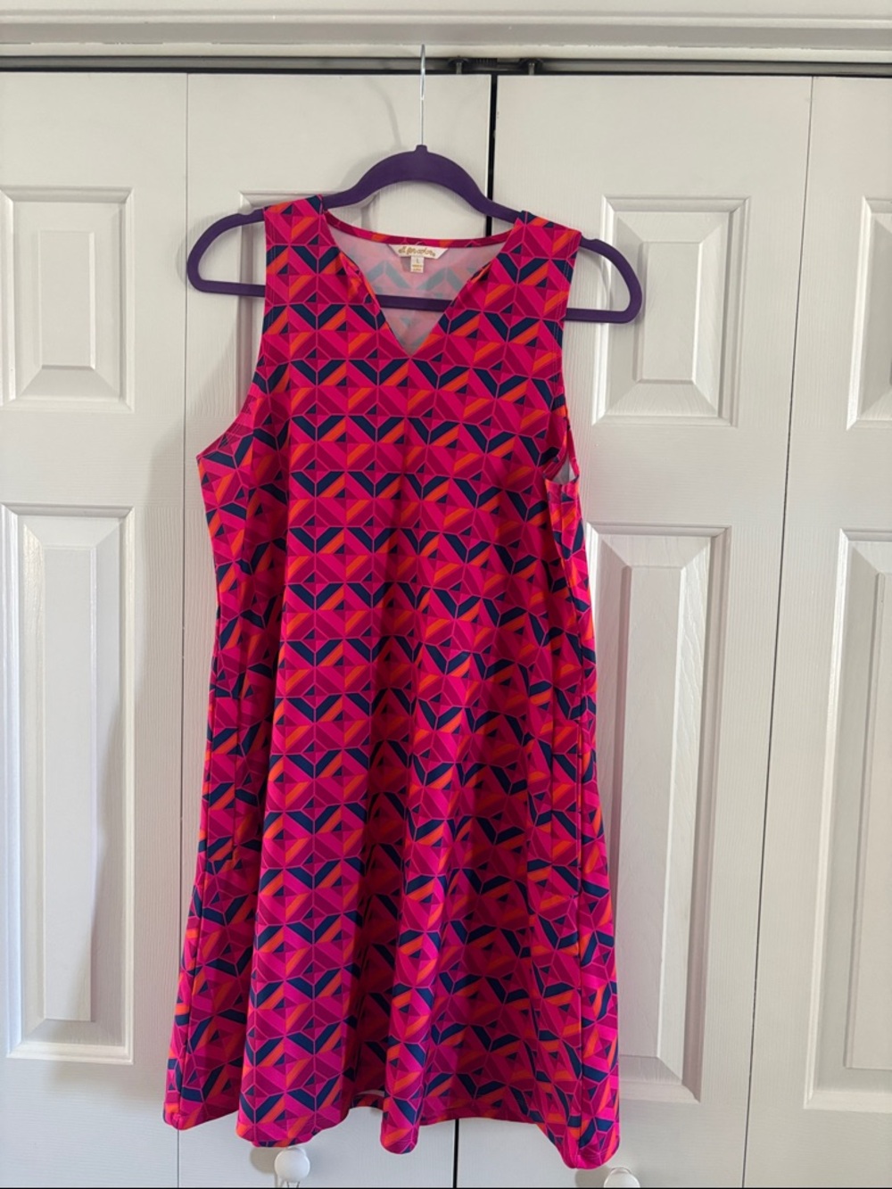 All For Color Pink & Navy Geometric Print Dress